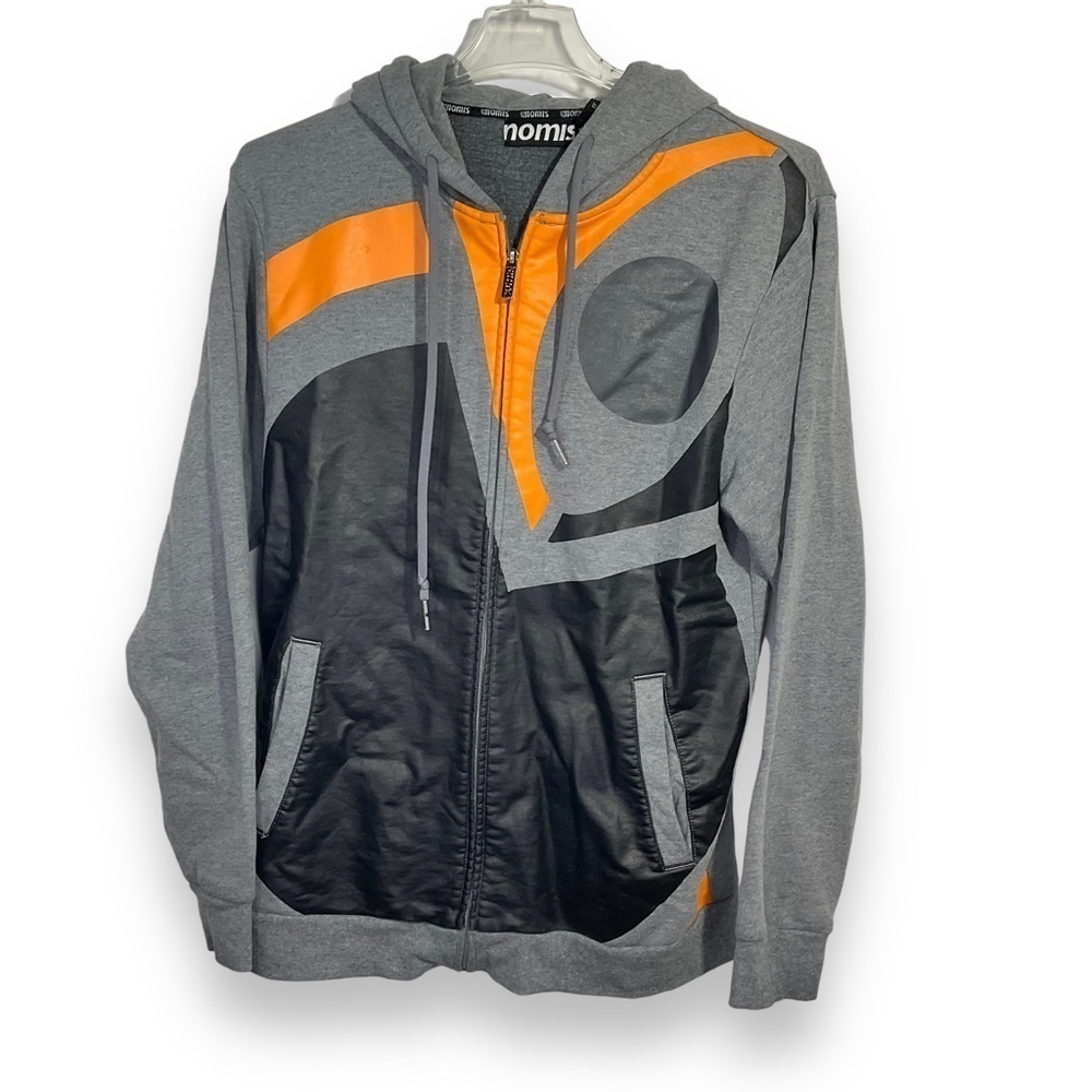 Nomis Hoodie Sweatshirt Men’s M Snowboard Skateboard‎ Grey Orange Black Zip Up